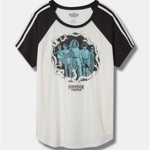 Stranger Things Classic Fit Crew Neck Striped Raglan Top